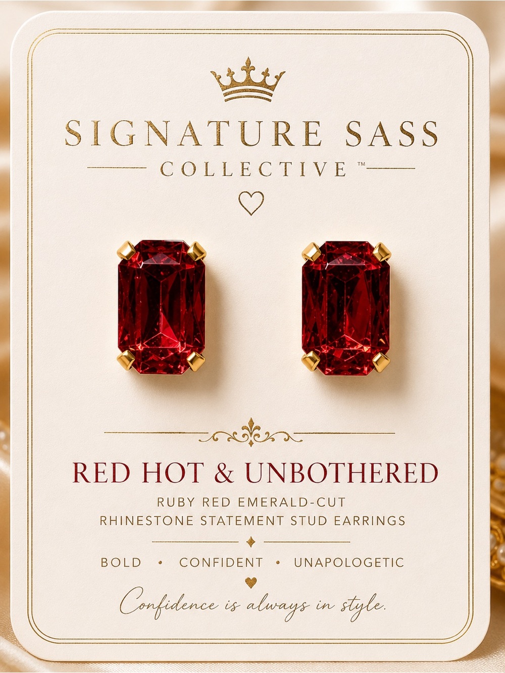 Signature Sass Ruby Red Emerald-Cut Stud Earrings